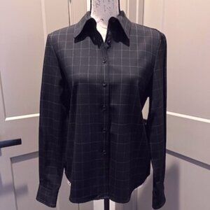 Façonnable Wool Navy Window-Pane Button-Down Shirt-SMALL-NWOT